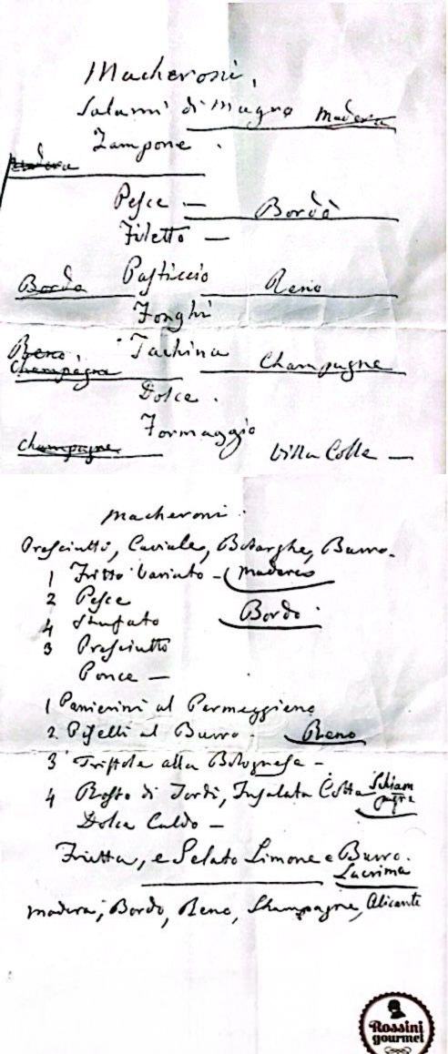 Giocchino Rossini e la passione per la cucina. Appunti ricette
